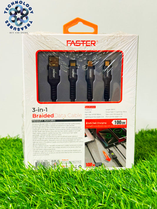 FASTER 3 in 1 Braided Data Cable